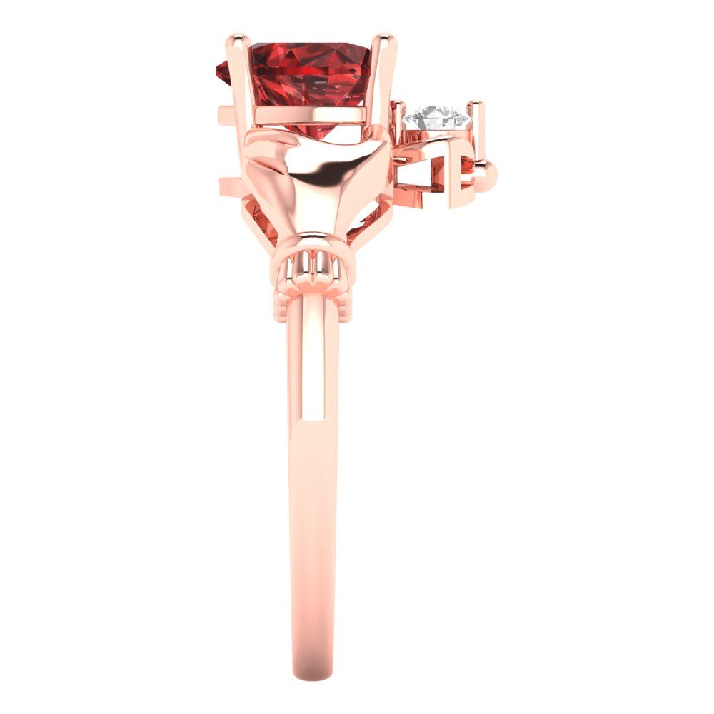 1.06 cttw Natural Garnet Celtic Claddagh Engagement Ring - Solid Rose Gold (VVS1, Heart Cut,6.5mm)