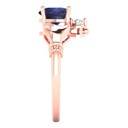 1.06 cttw Simulated Blue Sapphire Celtic Claddagh Engagement Ring - Solid Gold (Heart Cut,6.5mm)