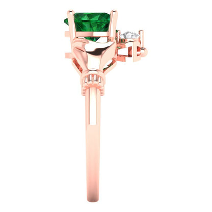 1.06 cttw Simulated Emerald Celtic Claddagh Engagement Ring - Solid Gold (Heart Cut,6.5mm)