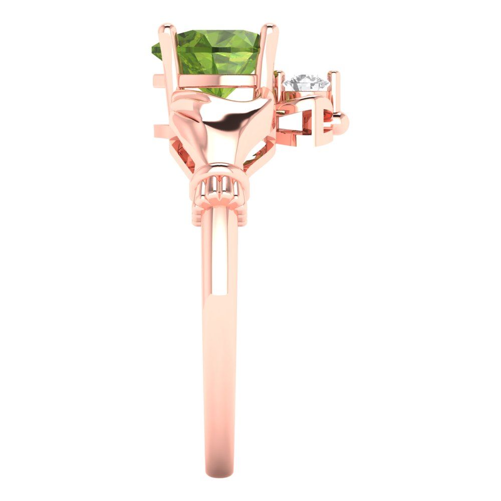 1.06 cttw Natural Peridot Celtic Claddagh Engagement Ring - Solid Gold (Heart Cut,6.5mm)