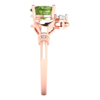 1.06 cttw Natural Peridot Celtic Claddagh Engagement Ring - Solid Gold (Heart Cut,6.5mm)