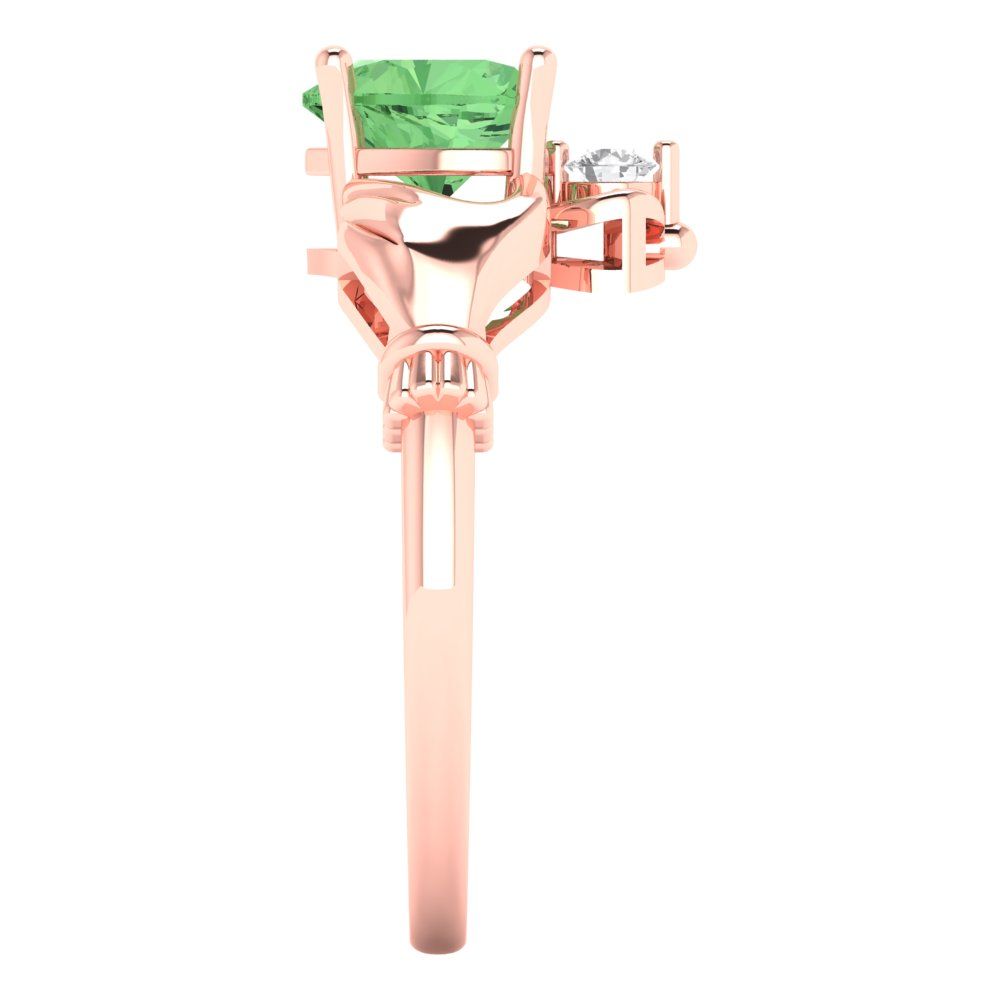 1.06 cttw Zirconia Simulated Green Diamond Celtic Claddagh Engagement Ring - Solid Gold (VVS1, Heart Cut,6.5mm)
