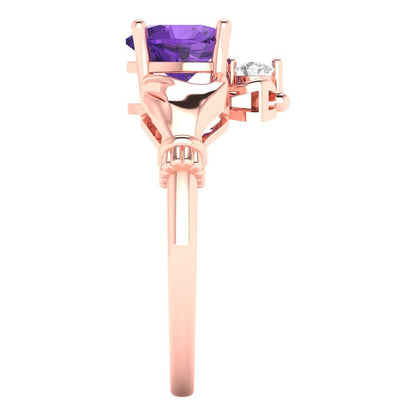 1.06 cttw Natural Amethyst Celtic Claddagh Engagement Ring - Solid Gold (Heart Cut,6.5mm)