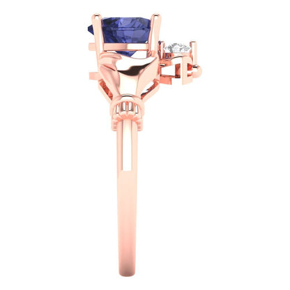 1.06 cttw Simulated Tanzanite Celtic Claddagh Engagement Ring - Solid Gold (Heart Cut,6.5mm)