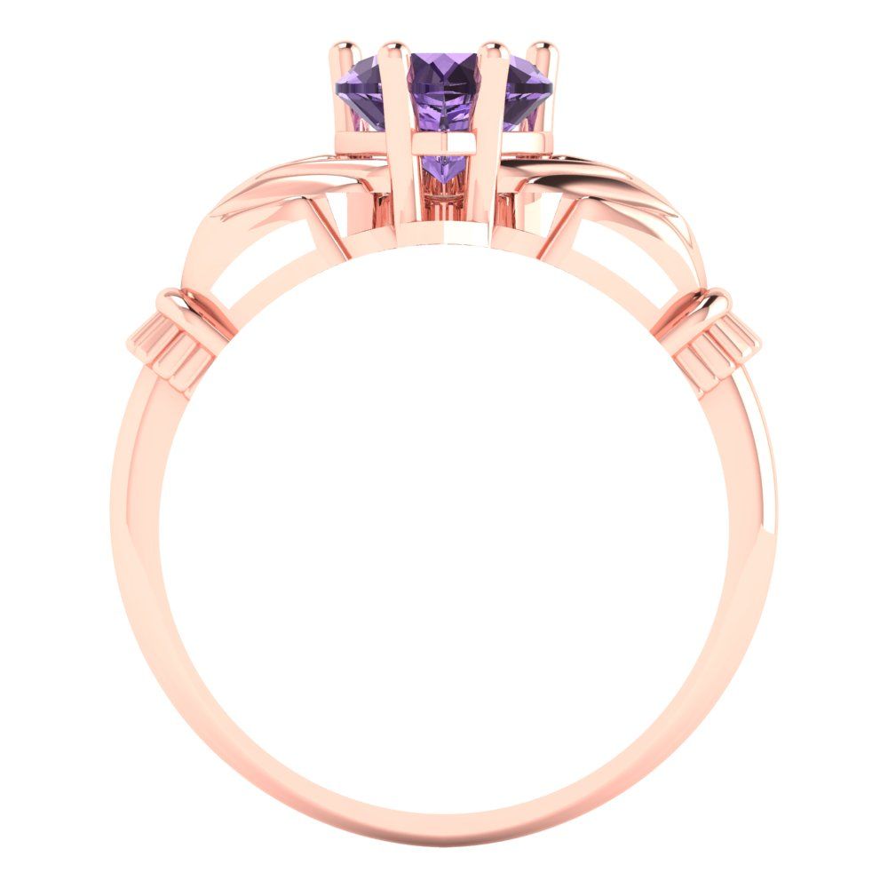 1.06 cttw Simulated Alexandrite Celtic Claddagh Engagement Ring - Solid Gold (Heart Cut,6.5mm)