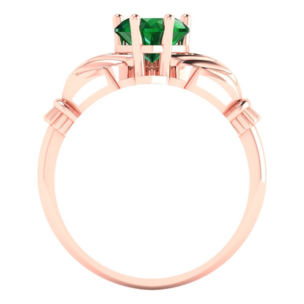 1.06 cttw Simulated Emerald Celtic Claddagh Engagement Ring - Solid Gold (Heart Cut,6.5mm)