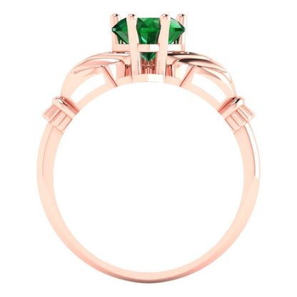 1.06 cttw Simulated Emerald Celtic Claddagh Engagement Ring - Solid Gold (Heart Cut,6.5mm)