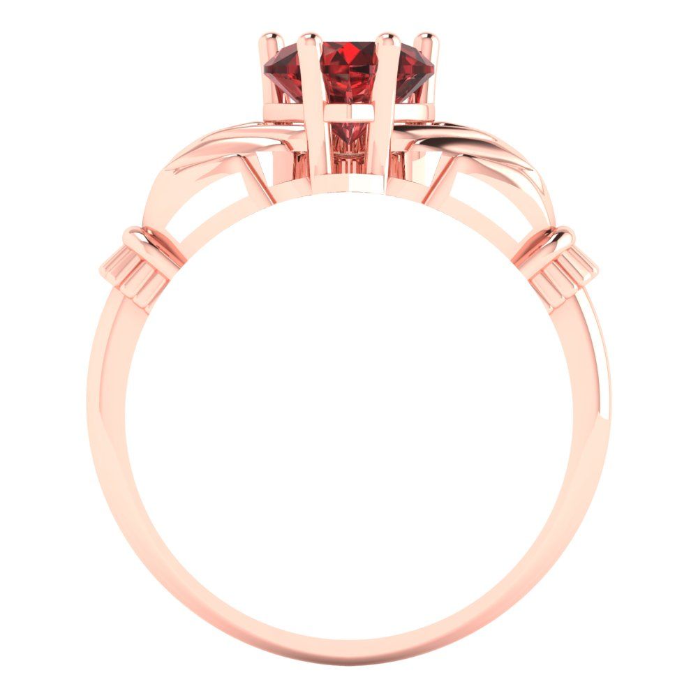 1.06 cttw Natural Garnet Celtic Claddagh Engagement Ring - Solid Rose Gold (VVS1, Heart Cut,6.5mm)
