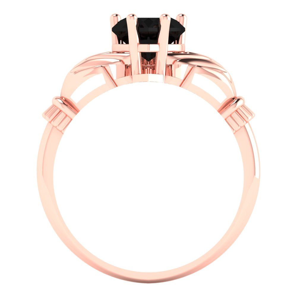 1.06 cttw Natural Onyx Celtic Claddagh Engagement Ring - Solid Gold (Heart Cut,6.5mm)