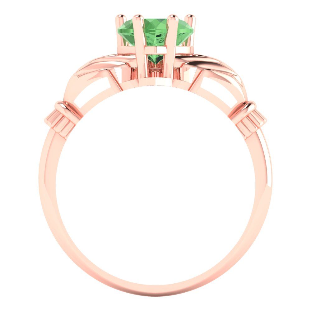 1.06 cttw Zirconia Simulated Green Diamond Celtic Claddagh Engagement Ring - Solid Gold (VVS1, Heart Cut,6.5mm)