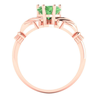 1.06 cttw Zirconia Simulated Green Diamond Celtic Claddagh Engagement Ring - Solid Gold (VVS1, Heart Cut,6.5mm)