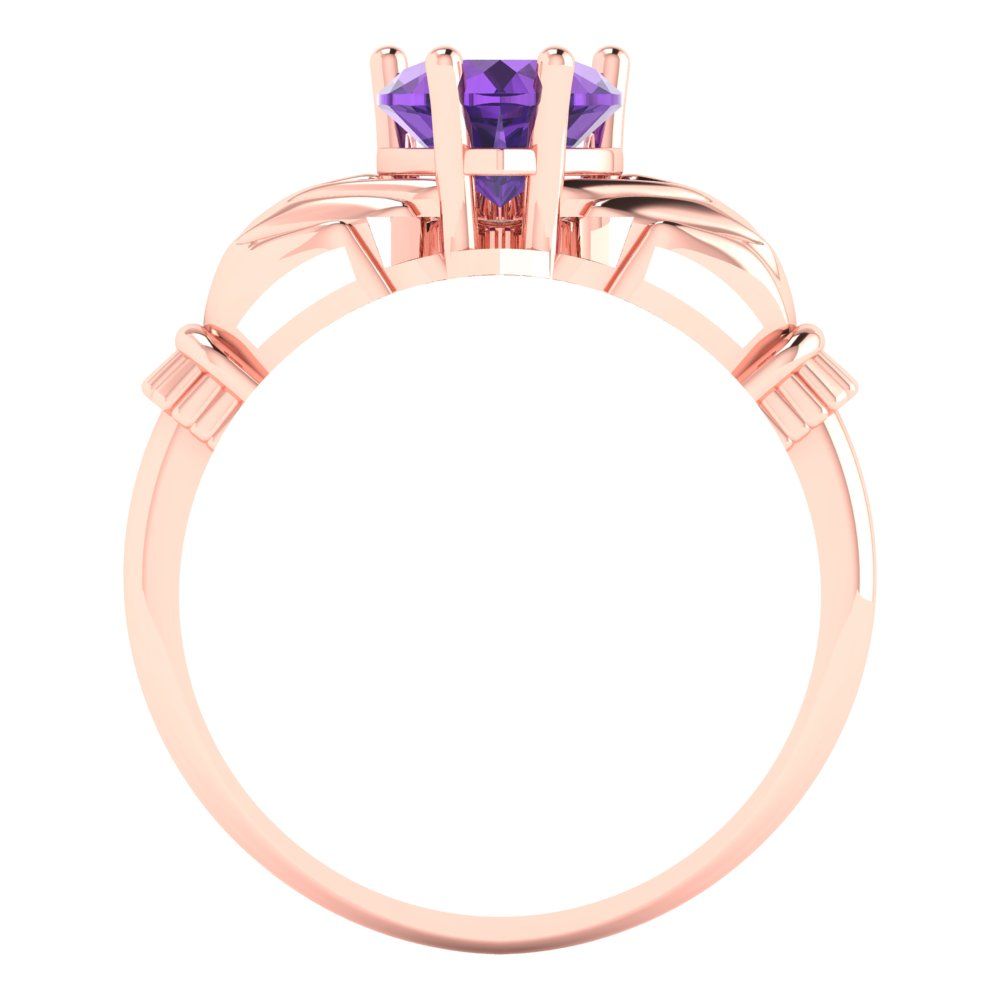 1.06 cttw Natural Amethyst Celtic Claddagh Engagement Ring - Solid Gold (Heart Cut,6.5mm)