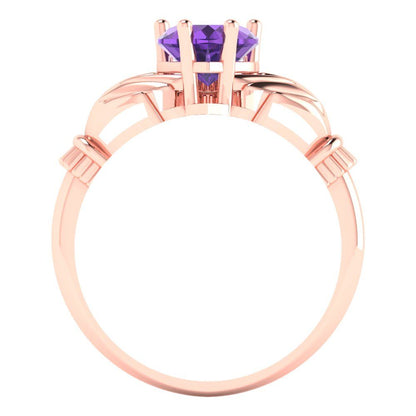 1.06 cttw Natural Amethyst Celtic Claddagh Engagement Ring - Solid Gold (Heart Cut,6.5mm)
