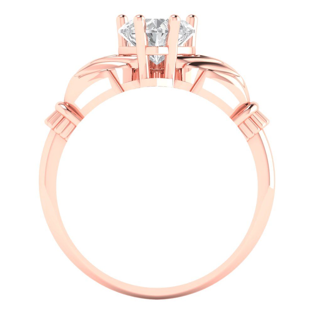 Claddagh Ring, Rose Gold Claddagh Ring, Promise Ring Claddagh, 1.55 ct Heart Cut Irish Celtic Claddagh Promise Ring in Solid 14k Rose Gold