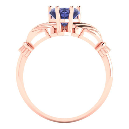 1.06 cttw Simulated Tanzanite Celtic Claddagh Engagement Ring - Solid Gold (Heart Cut,6.5mm)