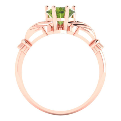 1.06 cttw Natural Peridot Celtic Claddagh Engagement Ring - Solid Gold (Heart Cut,6.5mm)