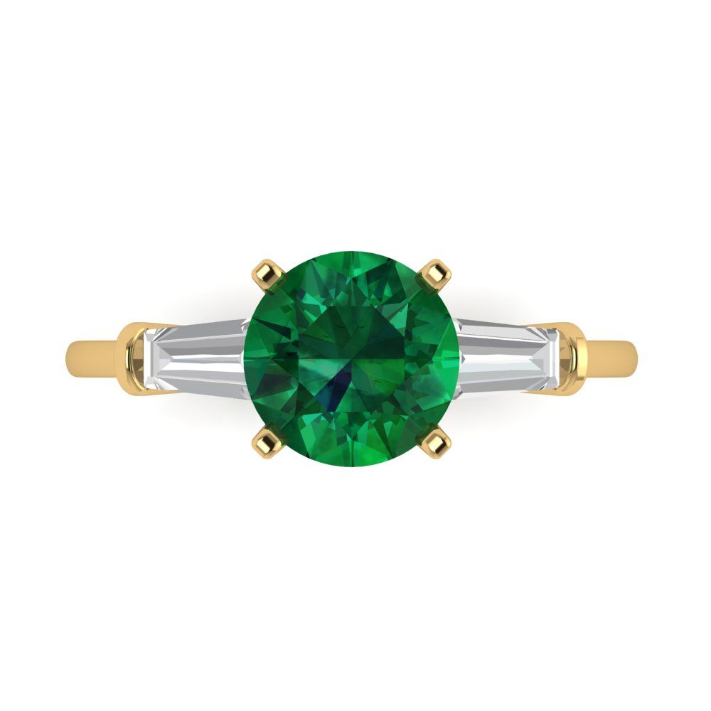 2 cttw Simulated Emerald Three-Stone Engagement Ring - Solid Gold (Round Cut,7.5mm)