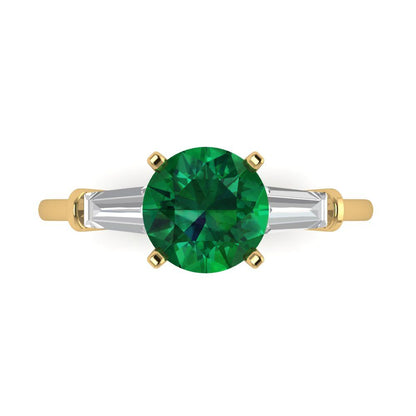 2 cttw Simulated Emerald Three-Stone Engagement Ring - Solid Gold (Round Cut,7.5mm)