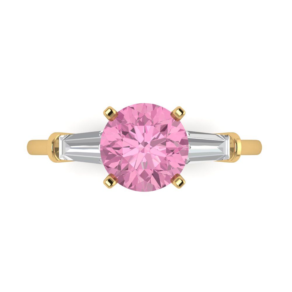 2 cttw Zirconia Simulated Pink Diamond Three-Stone Engagement Ring - Solid Gold (VVS1, Round Cut,7.5mm)