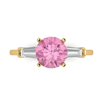 2 cttw Zirconia Simulated Pink Diamond Three-Stone Engagement Ring - Solid Gold (VVS1, Round Cut,7.5mm)
