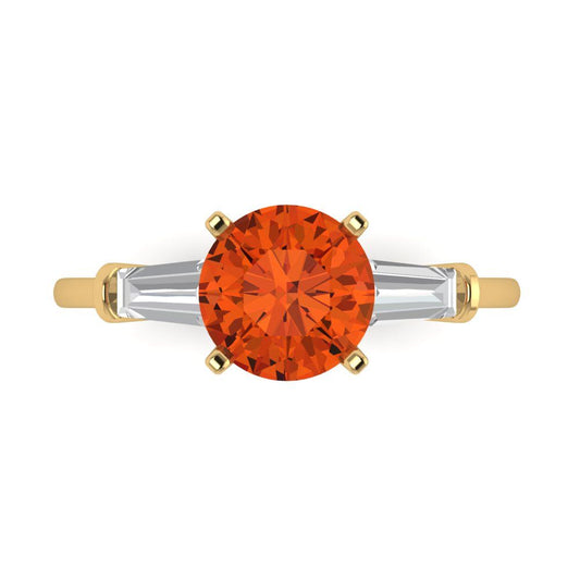 2 cttw Zirconia Simulated Red Diamond Three-Stone Engagement Ring - Solid Yellow Gold (VVS1, Round Cut,7.5mm)