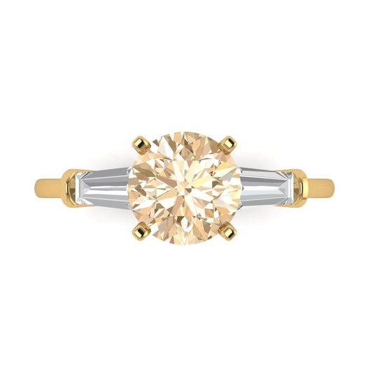 2 cttw Natural Morganite Three-Stone Engagement Ring - Solid Yellow Gold (VVS1, Round Cut,7.5mm)