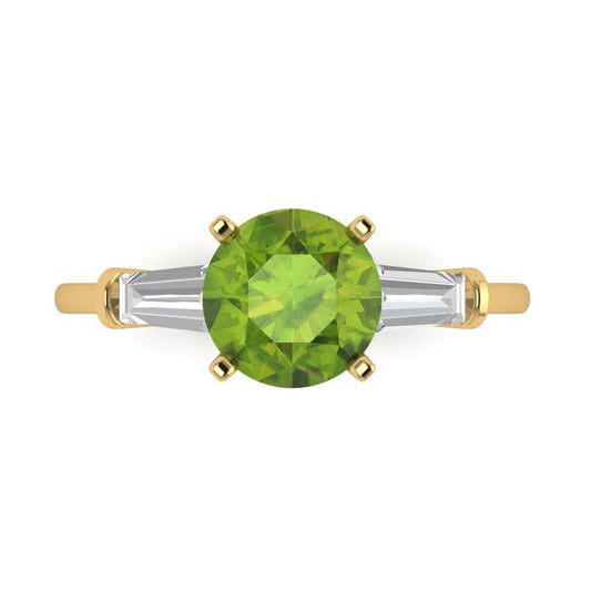 2 cttw Natural Peridot Three-Stone Engagement Ring - Solid Yellow Gold (VVS1, Round Cut,7.5mm)