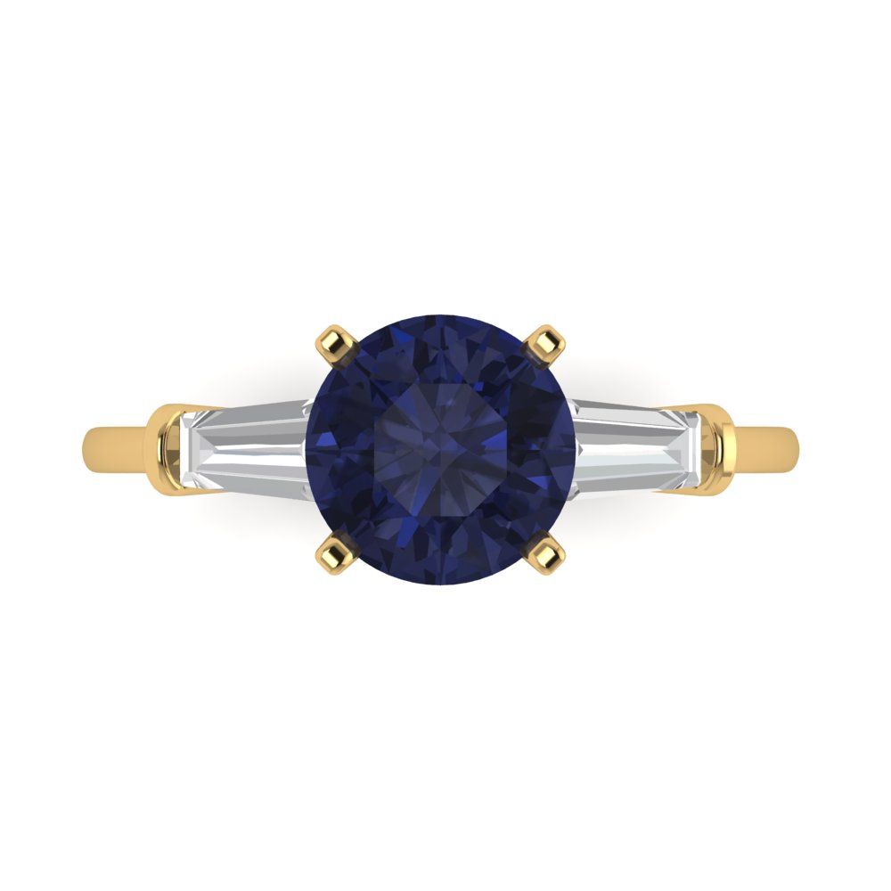 2 cttw Simulated Blue Sapphire Three-Stone Engagement Ring - Solid Gold (Round Cut,7.5mm)