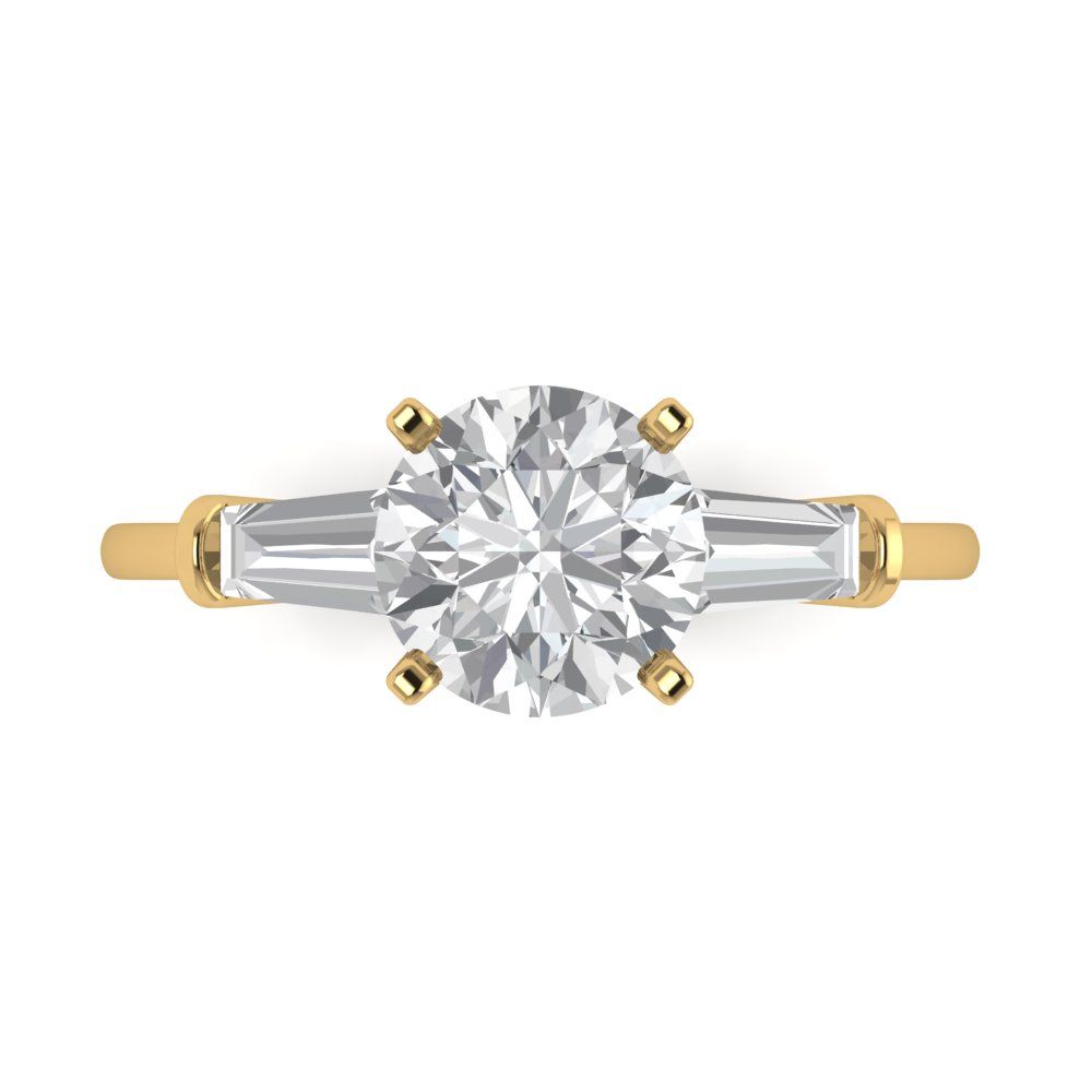 2 cttw Moissanite Three-Stone Engagement Ring - Solid Yellow Gold (VVS1, Round Cut,7.5mm)