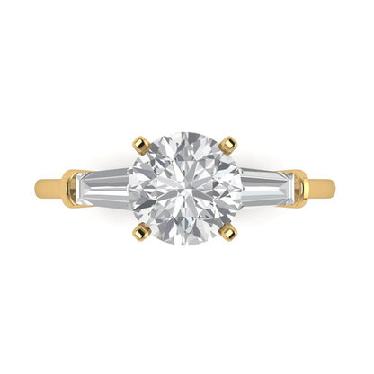 2 cttw Moissanite Three-Stone Engagement Ring - Solid Yellow Gold (VVS1, Round Cut,7.5mm)