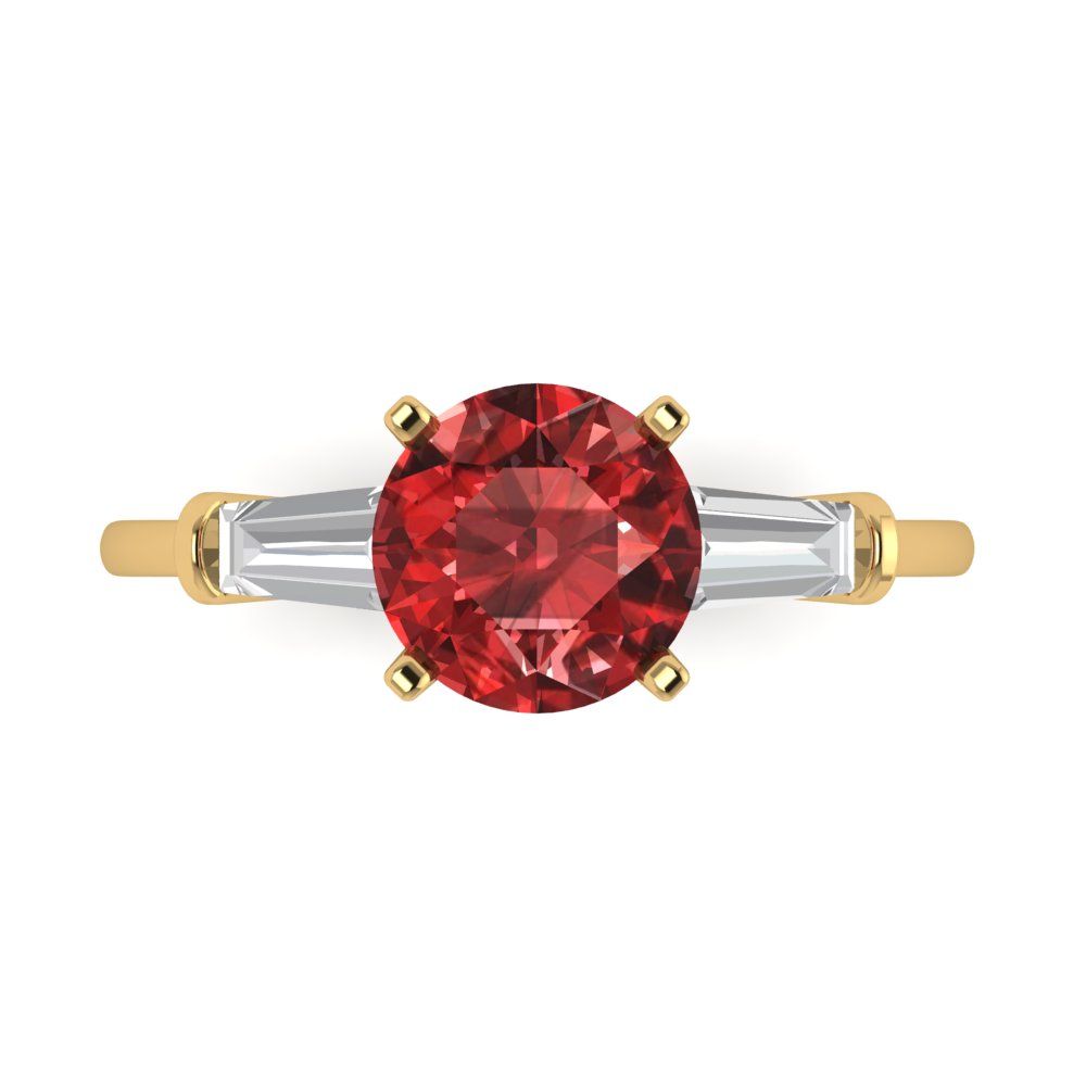 2 cttw Natural Garnet Three-Stone Engagement Ring - Solid Gold (Round Cut,7.5mm)