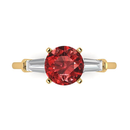 2 cttw Natural Garnet Three-Stone Engagement Ring - Solid Gold (Round Cut,7.5mm)