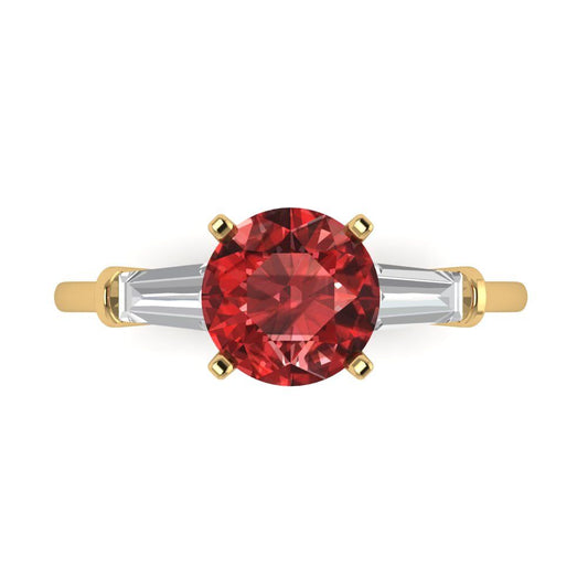 2 cttw Natural Garnet Three-Stone Engagement Ring - Solid Yellow Gold (VVS1, Round Cut,7.5mm)