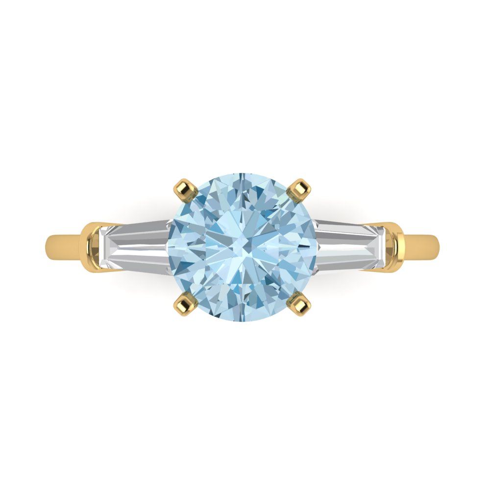 2 cttw Natural Swiss Blue Topaz Three-Stone Engagement Ring - Solid Gold (Round Cut,7.5mm)