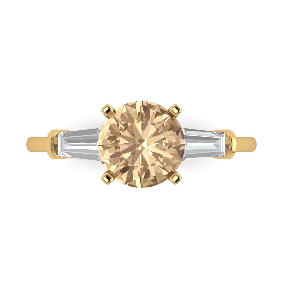 2 cttw Yellow Moissanite Three-Stone Engagement Ring - Solid Yellow Gold (VVS1, Round Cut,7.5mm)