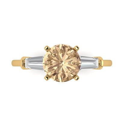 2 cttw Yellow Moissanite Three-Stone Engagement Ring - Solid Yellow Gold (VVS1, Round Cut,7.5mm)