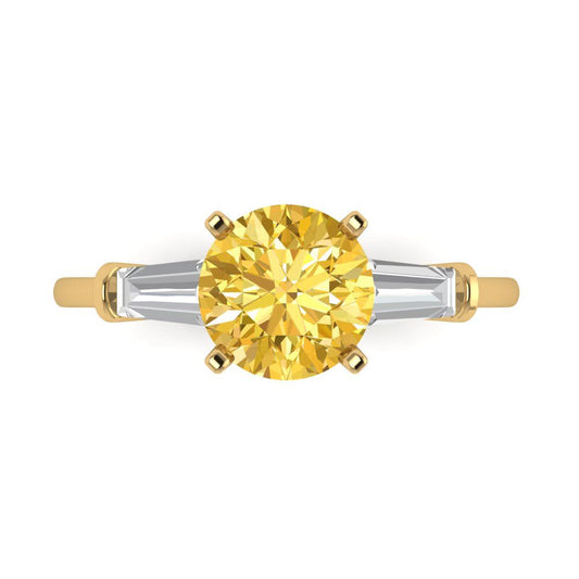 2 cttw Natural Citrine Three-Stone Engagement Ring - Solid Yellow Gold (VVS1, Round Cut,7.5mm)