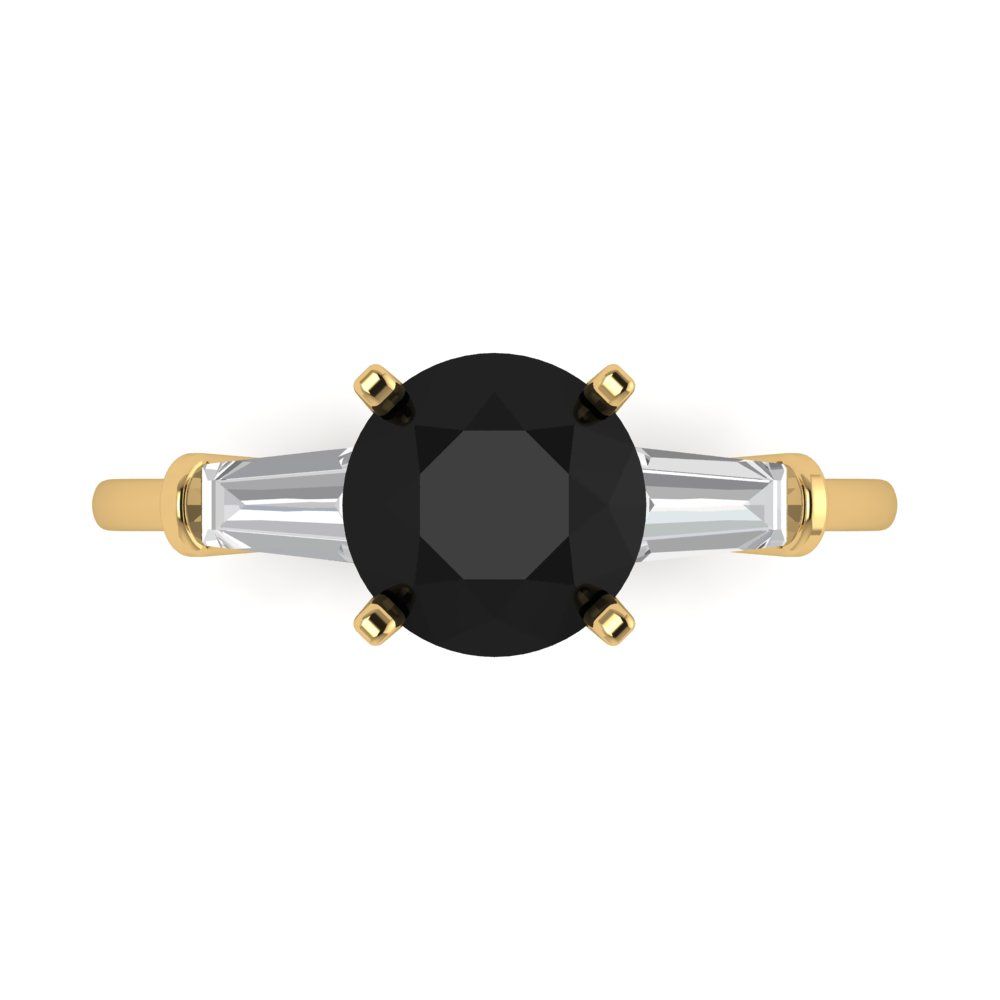 2 cttw Natural Onyx Three-Stone Engagement Ring - Solid Gold (Round Cut,7.5mm)