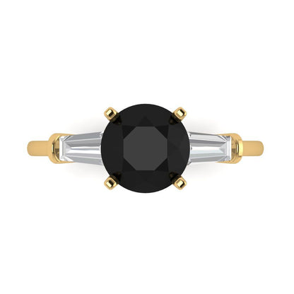 2 cttw Natural Onyx Three-Stone Engagement Ring - Solid Gold (Round Cut,7.5mm)