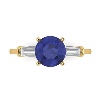 2 cttw Simulated Tanzanite Three-Stone Engagement Ring - Solid Gold (Round Cut,7.5mm)