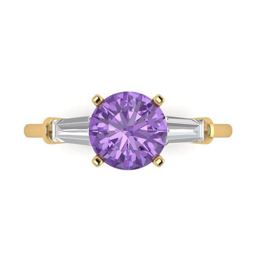 2 cttw Simulated Alexandrite Three-Stone Engagement Ring - Solid Yellow Gold (VVS1, Round Cut,7.5mm)