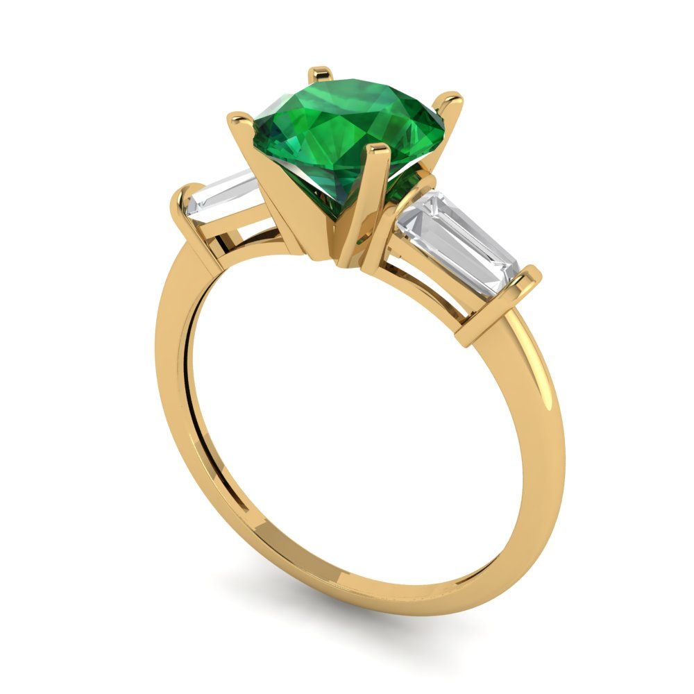 2 cttw Simulated Emerald Three-Stone Engagement Ring - Solid Gold (Round Cut,7.5mm)