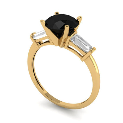 2 cttw Natural Onyx Three-Stone Engagement Ring - Solid Gold (Round Cut,7.5mm)