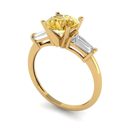 2 cttw Yellow Moissanite Three-Stone Engagement Ring - Solid Yellow Gold (VVS1, Round Cut,7.5mm)