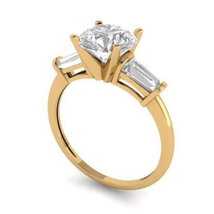 2 cttw Moissanite Three-Stone Engagement Ring - Solid Yellow Gold (VVS1, Round Cut,7.5mm)