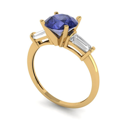 2 cttw Simulated Tanzanite Three-Stone Engagement Ring - Solid Gold (Round Cut,7.5mm)