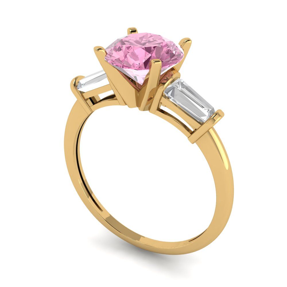 2 cttw Zirconia Simulated Pink Diamond Three-Stone Engagement Ring - Solid Gold (VVS1, Round Cut,7.5mm)