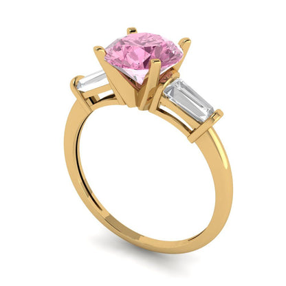 2 cttw Zirconia Simulated Pink Diamond Three-Stone Engagement Ring - Solid Gold (VVS1, Round Cut,7.5mm)