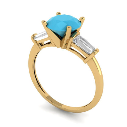 2 cttw Simulated Turquoise Three-Stone Engagement Ring - Solid Gold (Round Cut,7.5mm)
