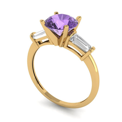 2 cttw Simulated Alexandrite Three-Stone Engagement Ring - Solid Gold (Round Cut,7.5mm)